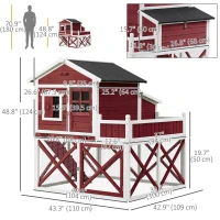 PawHut 44" Chicken Coop, Wooden Hen Run House, Rabbit Hutch with Nesting Box, Removable Tray, Asphalt Roof, Planting Lattice, Red(m-3)