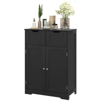 kleankin Bathroom Cabinet, Bathroom Storage Cabinet with 2 Drawers, Adjustable Shelf for Living Room, Entryway, Black(m-2)