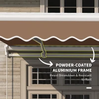 Outsunny 13' x 8' Manual Retractable Patio Awning Sun Shade Outdoor Deck Window Door Canopy Shelter Aluminum Frame Coffee(m-6)