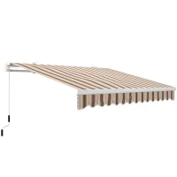 Outsunny 13' x 8' Manual Retractable Patio Awning Sun Shade Outdoor Deck Window Door Canopy Shelter Aluminum Frame Red Stripe(m-2)