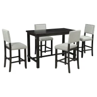 5-Piece Counter Height Dining Set, Wooden Table and 4 Cushioned Chairs with Nail Head Trim, Ergonomic Design, 52"L x 27"W x 36.3"H, Espresso(m-2)