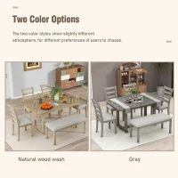 6-Piece Rubber Wood Dining Table Set with Beautiful Wood Grain Pattern, Solid Wood Veneer, Soft Cushions, and H-Shaped Support Legs, 60"L x 36"W x 30.3"H, Gray(m-5)
