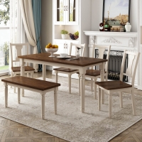 Vinsetto Classic 6-Piece Dining Set, Wooden Table and 4 Chairs with Bench, Sturdy Wood Construction, Ergonomic Design, 60''L x 35.8''W x 30''H, Brown+Cottage White