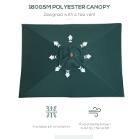 Outsunny 6.6x5ft Square Market Parasol, Wooden Patio Umbrella with Tilt Mechanism and 6 Bamboo Ribs, Garden Sunshade, Green(m-5)