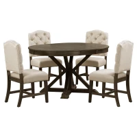 Retro Style Dining Table Set with Extendable Table and 4 Upholstered Chairs, Solid Wood Legs, 42"-54"L x 42"W x 30"H Length, Espresso(m-2)