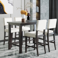 Vinsetto 5-Piece Counter Height Dining Set, Wooden Table and 4 Cushioned Chairs with Nail Head Trim, Ergonomic Design, 52"L x 27"W x 36.3"H, Espresso