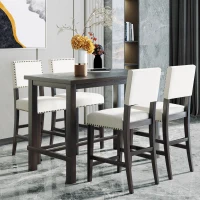 5-Piece Counter Height Dining Set, Wooden Table and 4 Cushioned Chairs with Nail Head Trim, Ergonomic Design, 52"L x 27"W x 36.3"H, Espresso(m-1)