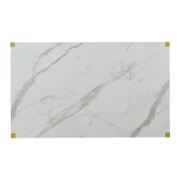 Vinsetto 7-Piece Pedestal Modern Dining Table Set, Rectangular Marble Texture Kitchen Table with 6 PU Leather Chairs and X-Shaped Gold Steel Pipe Legs, 60"L x 36"W x 30"H, White(m-13)