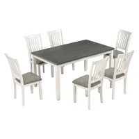 Vinsetto 7-Piece Dining Table Set with Upholstered Chairs, Ergonomic Design, Rubber Wood and MDF Construction, 60"L x 36"W x 30.5"H, White+gray(m-2)