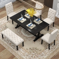 Vinsetto 6-Piece Farmhouse Dining Table Set, 72''L x 42''W x 30''H Wood Rectangular Table with 4 Upholstered Chairs and Bench, Ergonomic Design, Espresso