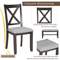 6-Piece Dining Room Set, Solid Wood Foldable Table with 4 Chairs and Bench, Space-Saving Design, 60"x36" Table, Espresso(m-7)