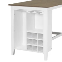 5-Piece Rubber Wood Counter Height Dining Set with Padded Chairs, Wine Compartment, and Wineglass Holders, 59.6"L x 30"W x 36"H, Brown+Whitewash(m-11)