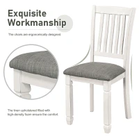 Vinsetto 7-Piece Dining Table Set with Upholstered Chairs, Ergonomic Design, Rubber Wood and MDF Construction, 60"L x 36"W x 30.5"H, White+gray(m-6)