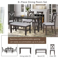 6-Piece Dining Room Set, Solid Wood Foldable Table with 4 Chairs and Bench, Space-Saving Design, 60"x36" Table, Espresso(m-4)