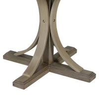 5-Piece Retro Style Round Dining Table Set with Curved Trestle Legs and 4 Upholstered Chairs, Solid Acacia Wood, for Kitchen, Taupe(m-13)