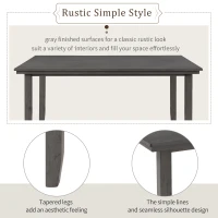 Dining Room Table and Chairs with Bench, Rustic Wood Dining Set, 6-Piece, Distressed Finish, Upholstered Seats, Solid Wood Legs, 60"L x 36"W x 30.3"H Table, Gray(m-7)