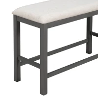 6-Piece Counter Height Dining Table Set with Shelf, 4 Chairs and Bench, High-Density Foam Cushions, MDF and Melaleucar Wood, 60''L x 29.5''W x 36''H, Gray(m-11)
