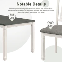 Vinsetto 7-Piece Dining Table Set with Upholstered Chairs, Ergonomic Design, Rubber Wood and MDF Construction, 60"L x 36"W x 30.5"H, White+gray(m-8)