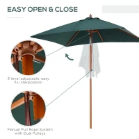 Outsunny 6.6x5ft Square Market Parasol, Wooden Patio Umbrella with Tilt Mechanism and 6 Bamboo Ribs, Garden Sunshade, Green(m-6)