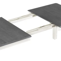 Retro Style 7-Piece Dining Table Set with Extendable Table, 6 Upholstered Chairs, Solid Wood Legs, and Distressed Finish, 54"-70"L x 36"W x 30"H, White+gray(m-11)