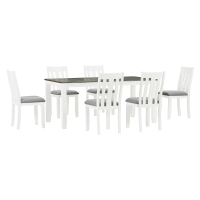 Retro Style 7-Piece Dining Table Set with Extendable Table, 6 Upholstered Chairs, Solid Wood Legs, and Distressed Finish, 54"-70"L x 36"W x 30"H, Antique brown