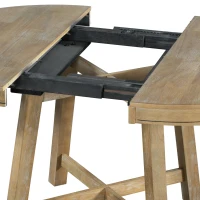 5-Piece Farmhouse Dining Table Set, Wood Round Extendable Table with 4 Upholstered Chairs, Adjustable Length, Solid Structure, 42~58"L x 42"W x 30"H, Natural Wood Wash(m-11)