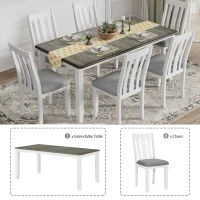Retro Style 7-Piece Dining Table Set with Extendable Table, 6 Upholstered Chairs, Solid Wood Legs, and Distressed Finish, 54"-70"L x 36"W x 30"H, Antique brown(m-4)