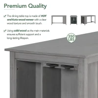 5-Piece Rubber Wood Counter Height Kitchen Table Set with Padded Chairs, Multi-Functional Table, Wine Compartment, and Wineglass Holders, Gray(m-7)