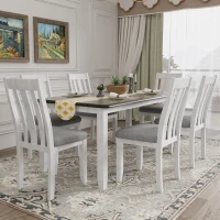 Retro Style 7-Piece Dining Table Set with Extendable Table, 6 Upholstered Chairs, Solid Wood Legs, and Distressed Finish, 54"-70"L x 36"W x 30"H, Antique brown(m-8)