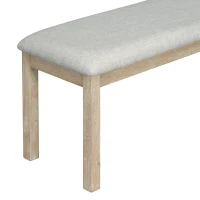 6-Piece Rubber Wood Dining Table Set with Wood Grain Pattern, Solid Wood Veneer, Soft Cushions, and H-Shaped Support Legs, 60"L x 36"W x 30.3"H, Natural Wood Wash(m-10)