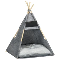 PawHut Pet Teepee Tent Cat Cave Small Dog Bed with Thick Cushion, Name Chalkboard for Kitten and Puppy Grey(m-1)