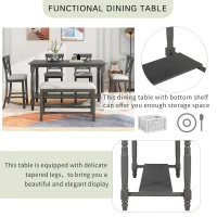 6-Piece Counter Height Dining Table Set with Shelf, 4 Chairs and Bench, High-Density Foam Cushions, MDF and Melaleucar Wood, 60''L x 29.5''W x 36''H, Gray(m-4)