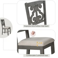 5-Piece Round Dining Table and Chair Set with Special-Shaped Legs, Hollow Chair Back, and Cushioned Seats, 42"Lx42"Wx30"H, Gray(m-6)