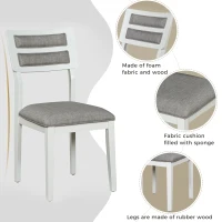 6-Piece Dining Set, Includes Dining Table, 4 Upholstered Chairs & Bench, Rubber Wood Legs, MDF Tabletop, 60''L x 36''W x 30''H, White+gray(m-6)