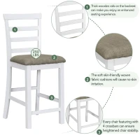 5-Piece Rubber Wood Counter Height Dining Set with Padded Chairs, Wine Compartment, and Wineglass Holders, 59.6"L x 30"W x 36"H, Brown+Whitewash(m-7)