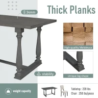 6-Piece Dining Table and Chair Set with Special-Shaped Legs, Foam-Covered Seat Backs & Cushions, Retro Pine Veneer, Gray(m-7)