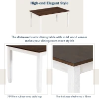 Rustic Style 6-Piece Dining Room Table Set with Ergonomic Chairs and Bench, Solid Wood Veneer, Rubber Wood Frame, 60"L x 36"W x 30"H, Walnut(m-7)