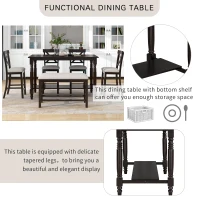 6-Piece Counter Height Dining Table Set with Shelf, 4 Chairs and Bench, High-Density Foam Cushions, MDF and Melaleucar Wood, 60''L x 29.5''W x 36''H, Espresso(m-5)