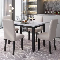 5-Piece Faux Marble Dining Set with 4 Cushioned Chairs, Rubber Wood Frame, and Easy Spot Cleaning, 45.3"L x 29.5"W x 30"H, White(m-8)