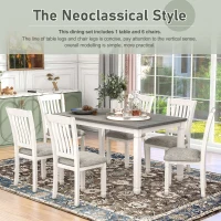 Vinsetto 7-Piece Dining Table Set with Upholstered Chairs, Ergonomic Design, Rubber Wood and MDF Construction, 60"L x 36"W x 30.5"H, White+gray(m-5)
