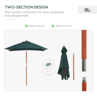Outsunny 6.6x5ft Square Market Parasol, Wooden Patio Umbrella with Tilt Mechanism and 6 Bamboo Ribs, Garden Sunshade, Green(m-7)