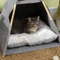 PawHut Pet Teepee Tent Cat Cave Small Dog Bed with Thick Cushion, Name Chalkboard for Kitten and Puppy Grey(m-8)