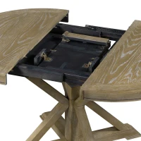 Retro Style Dining Table Set with Extendable Table and 4 Upholstered Chairs, Solid Wood Legs, 42"-54"L x 42"W x 30"H Oval Table, Natural Wood Wash(m-12)