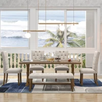 6-Piece Farmhouse Dining Table Set, 72''L x 42''W x 30''H Wood Rectangular Table, 4 Upholstered Chairs with Bench, Ergonomic Design, Solid Wood Construction, Walnut(m-8)
