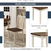 Classic 6-Piece Dining Set, Wooden Table and 4 Chairs with Bench, Sturdy Wood Construction, Ergonomic Design, 60''L x 35.8''W x 30''H, Brown+Cottage White(m-6)