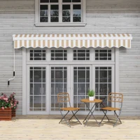 Outsunny 13' x 8' Retractable Awning, Patio Awnings, Sunshade Shelter w/ Manual Crank Handle, UV & Water-Resistant Fabric and Aluminum Frame for Deck, Balcony, Yard, Beige Stripes(m-9)