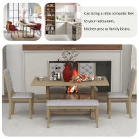 Vinsetto 6-Piece Retro Dining Set with Unique Table Legs and Foam-Covered Seats, Solid Wood Construction, 60" Table, Gray Wash(m-4)