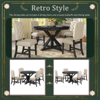 Retro Style Dining Table Set with Extendable Table and 4 Upholstered Chairs, Solid Wood Legs, 42"-54"L x 42"W x 30"H Length, Espresso(m-4)