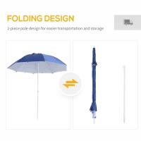 Outsunny 7.5FT 2-in-1 Beach Umbrella with Carry Bag, Umbrella Shelter with Silver Coated UPF50+ UV Protection and Adjustable Height for Camping, Fishing, Backyard, Blue(m-5)