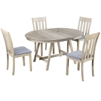 5-Piece Wood Dining Table Set, Round Extendable Table with 4 Chairs, Adjustable Length 41.4"-56.6", Modern Farmhouse Style, Natural Wood Wash